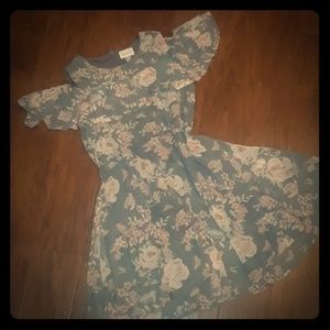EUC CP ruffle floral open shoulder dress zip up 14
